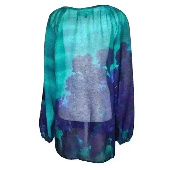 Jones New York Womens Blue Green Pullover Sheer Top Large - Picture 2 of 8